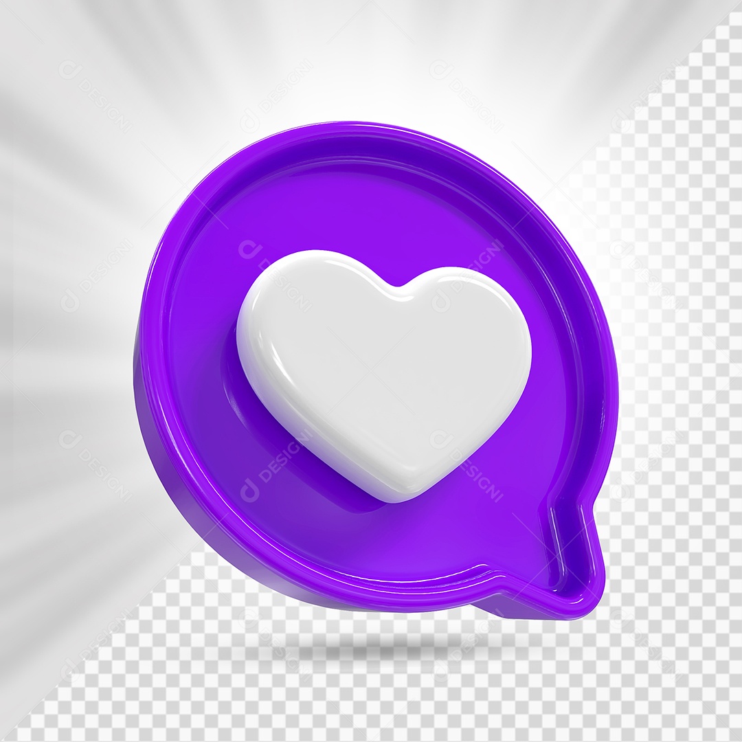 Emoji de Coração Branco e Roxo Elemento 3D para Composição PSD