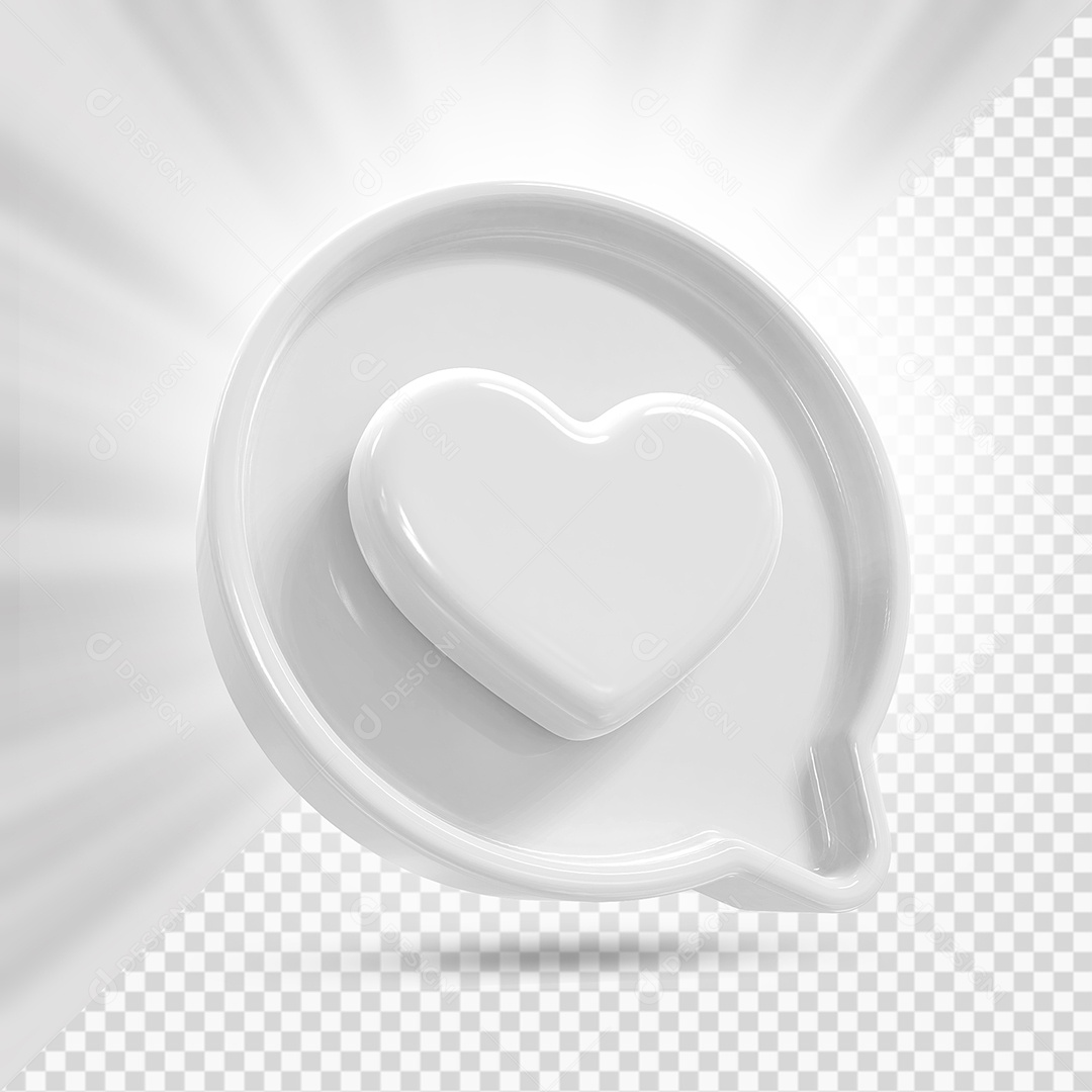 Emoji de Coração Branco Elemento 3D para Composição PSD