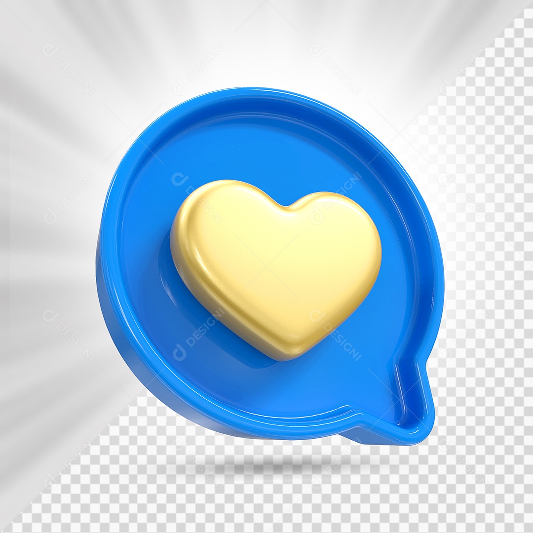 Emoji de Coração Dourado e Azul Elemento 3D para Composição PSD