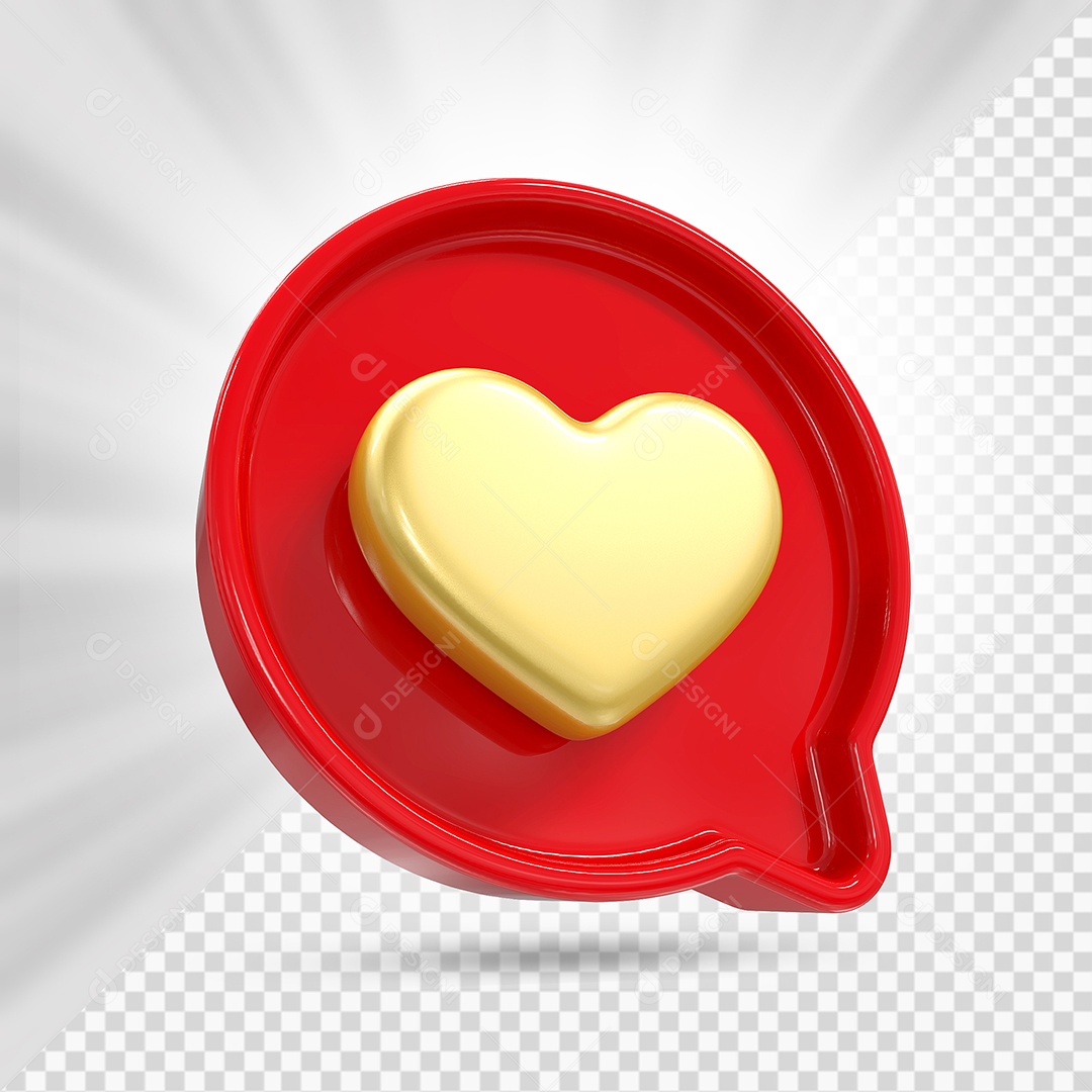 Emoji de Coração Dourado e Vermelho Elemento 3D para Composição PSD