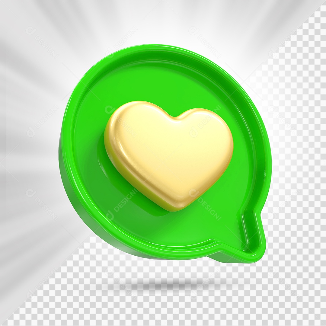 Emoji de Coração Dourado e Verde Elemento 3D para Composição PSD