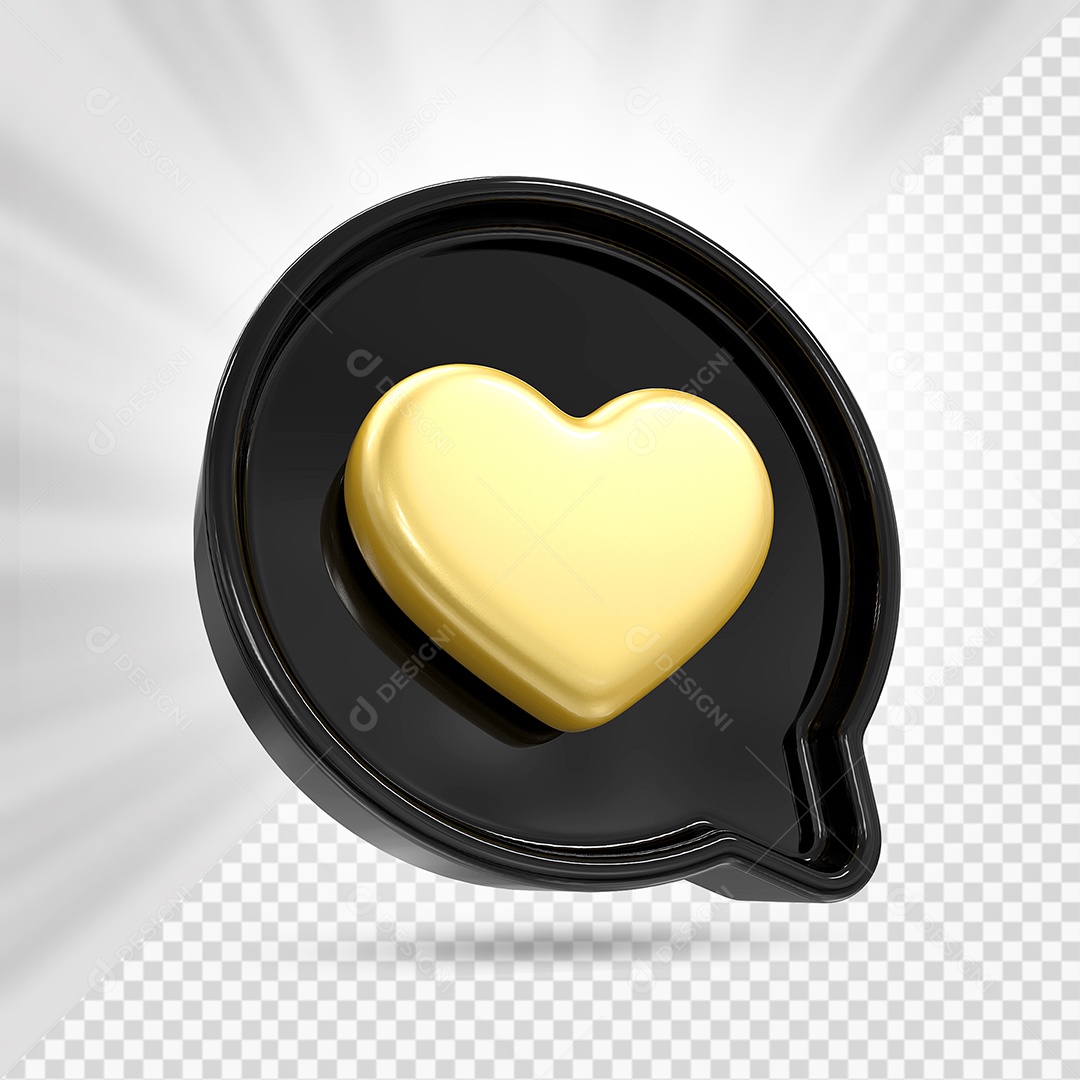 Emoji de Coração Dourado e Preto Elemento 3D para Composição PSD