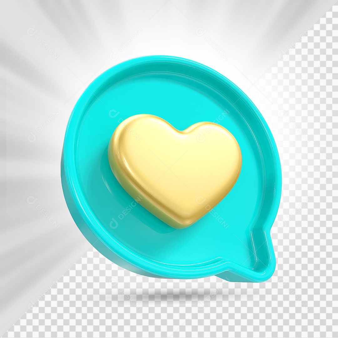 Emoji de Coração Dourado e Azul Marinho Elemento 3D para Composição PSD
