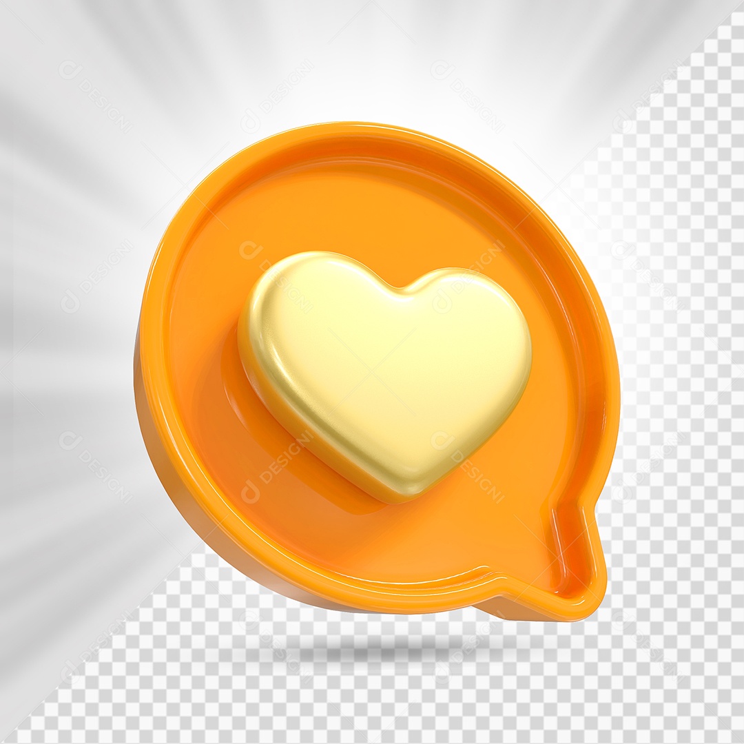 Emoji de Coração Dourado e Laranja Elemento 3D para Composição PSD