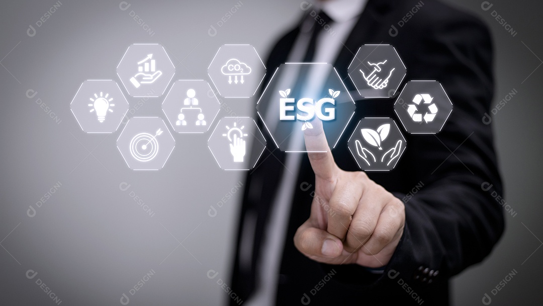 Conceito de negócio de investimento em governança social do ESG Environment na tela.