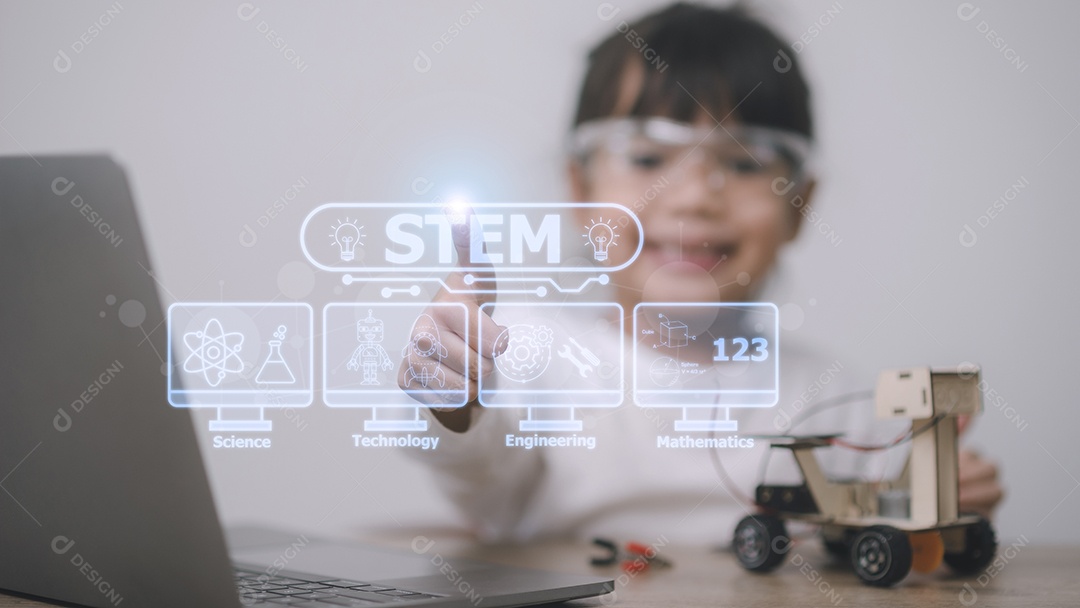 Conceito de educação STEM, STEM. Tapete de Engenharia de Ciência e Tecnologia