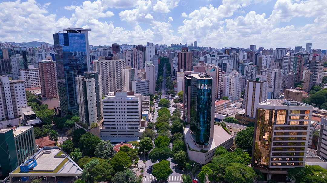 Vista aérea da região central de Belo Horizonte, Minas Gerais, Brasil. Prédios comerciais