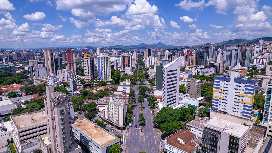 Vista aérea da região central de Belo Horizonte, Minas Gerais, Brasil. Prédios comerciais