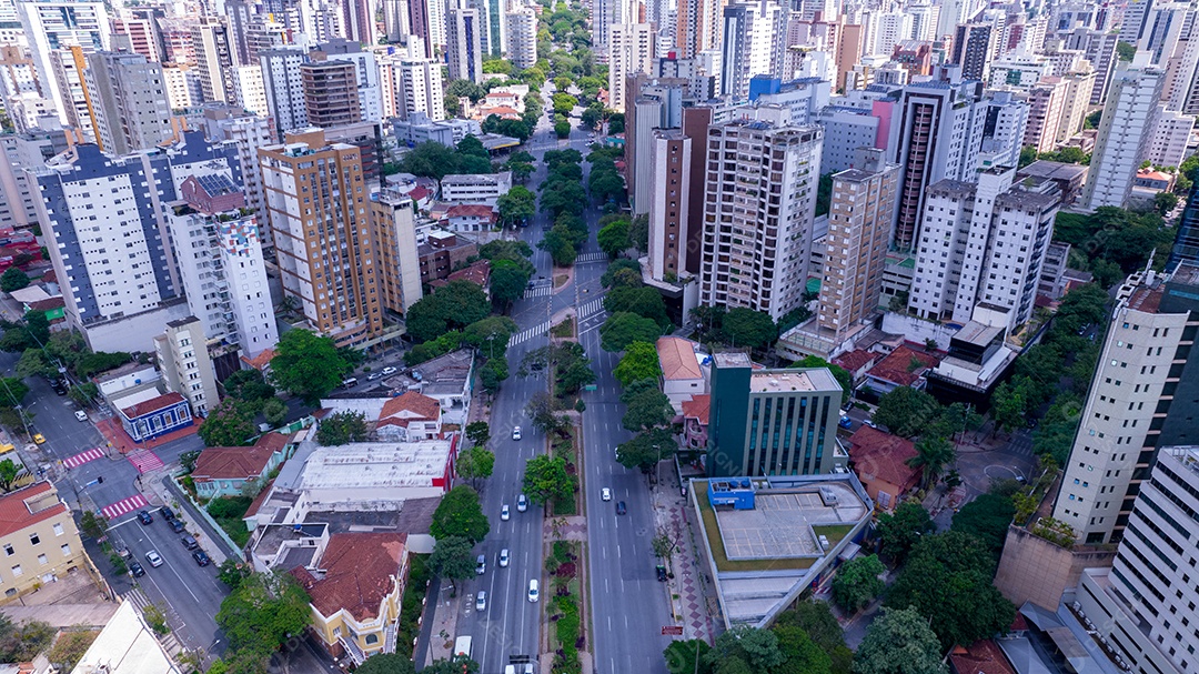 Vista aérea da região central de Belo Horizonte, Minas Gerais, Brasil. Prédios comerciais