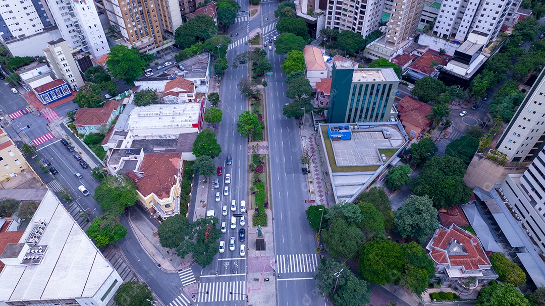 Vista aérea da região central de Belo Horizonte, Minas Gerais, Brasil. Prédios comerciais