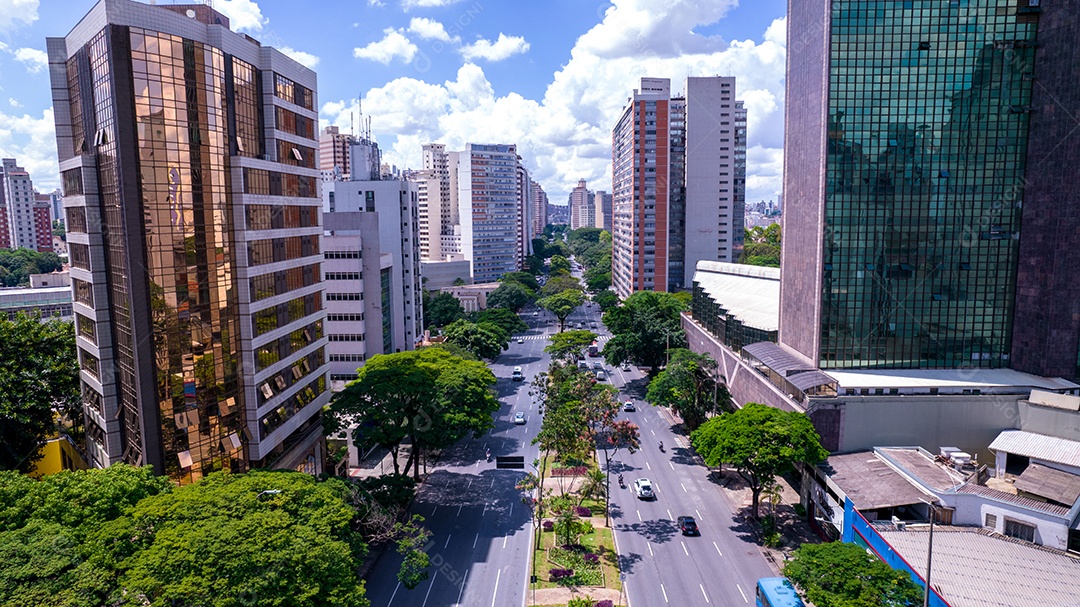 Vista aérea da região central de Belo Horizonte, Minas Gerais, Brasil. Prédios comerciais