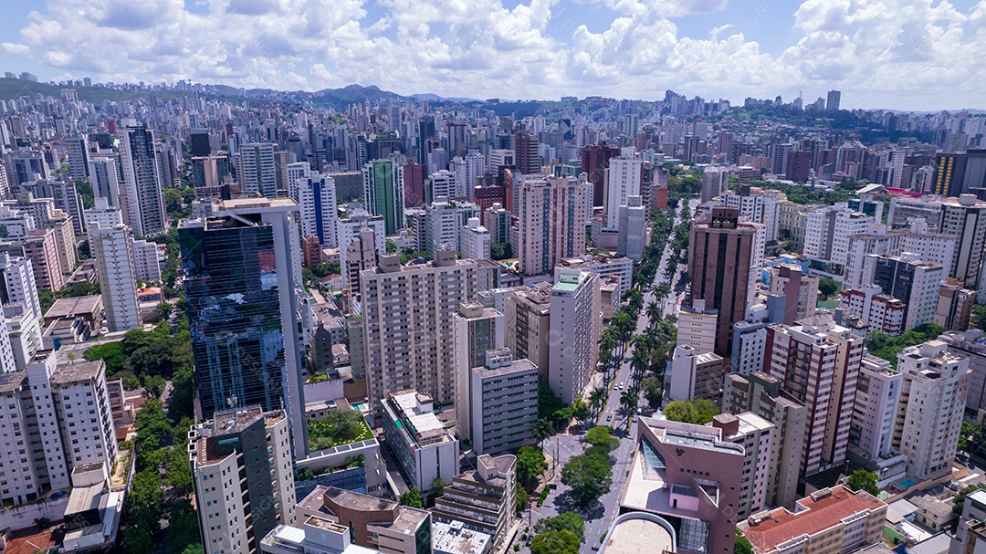 Vista aérea da região central de Belo Horizonte, Minas Gerais, Brasil. edifícios comerciais