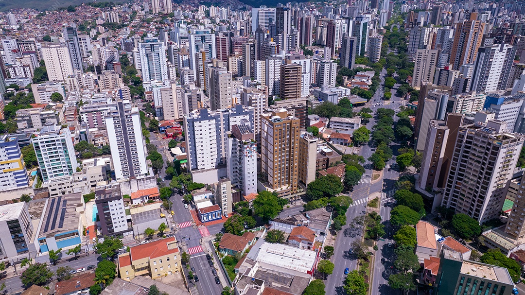 Vista aérea da região central de Belo Horizonte, Minas Gerais, Brasil. edifícios comerciais