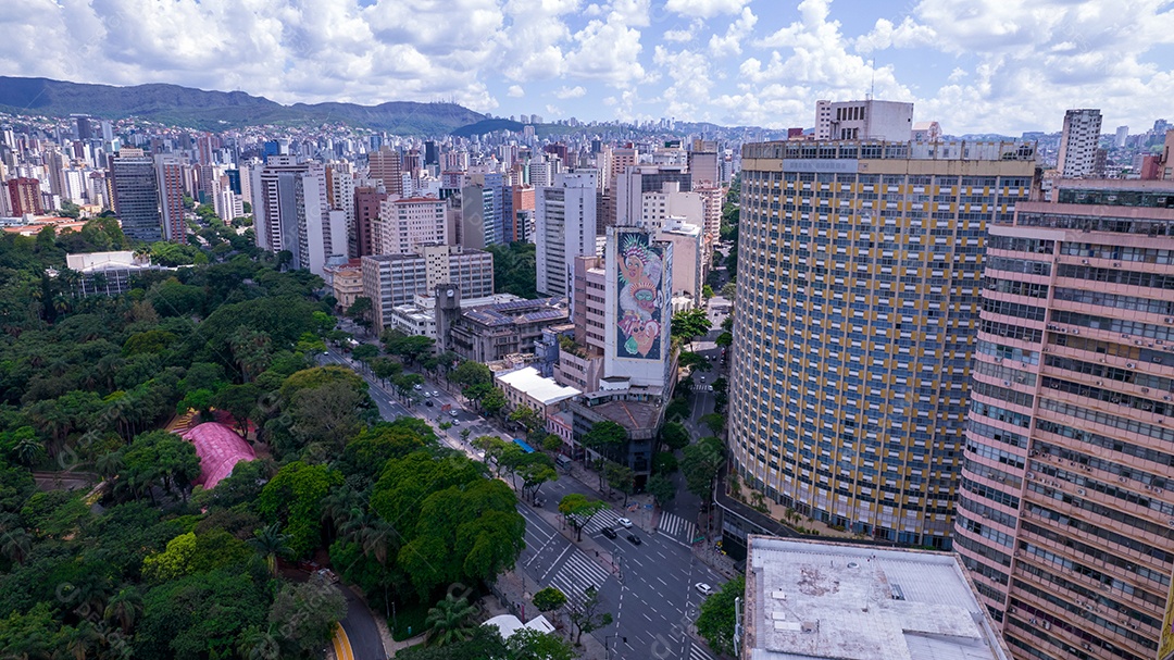 Vista aérea do Parque Américo Belo Horizonte, Minas Gerais, Brasil. Centro da cidade