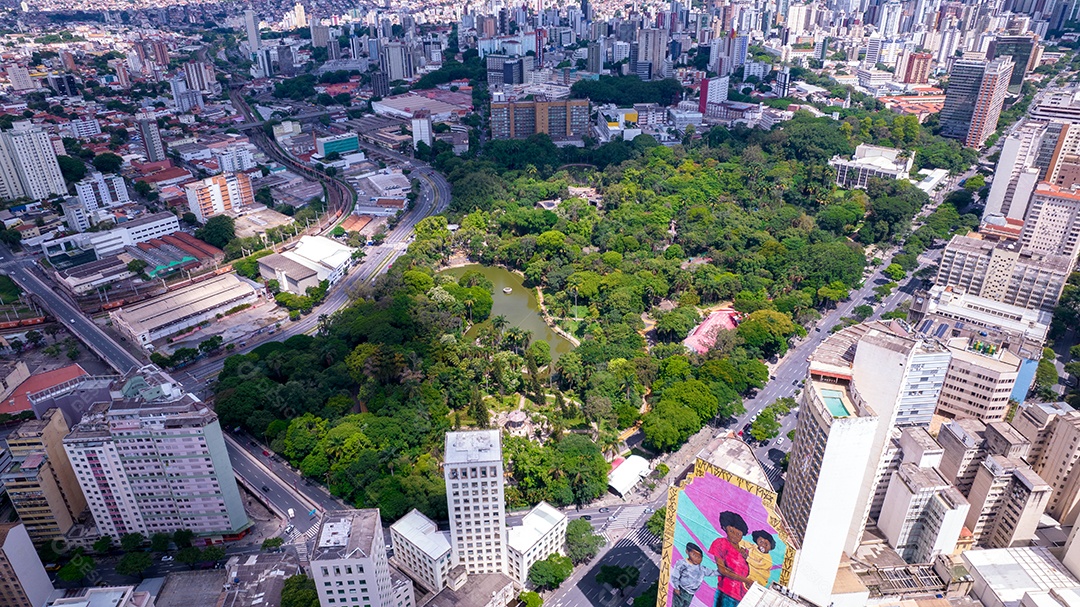 Vista aérea do Parque Belo Horizonte, Minas Gerais, Brasil. Centro da cidade