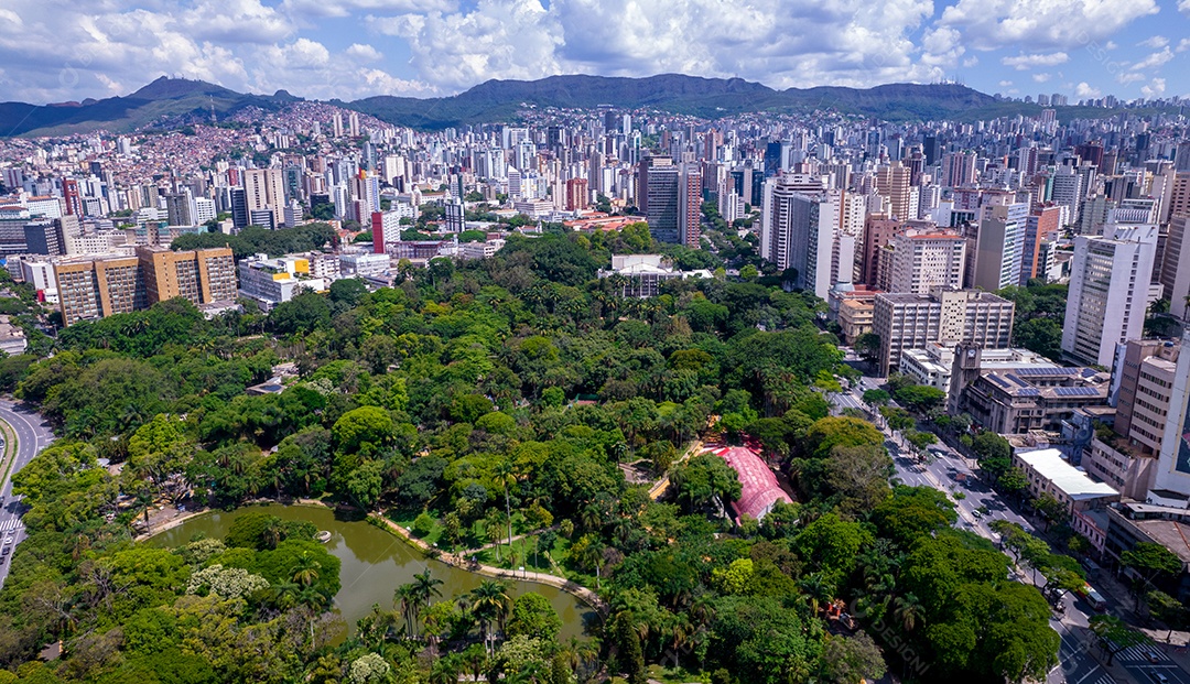 Vista aérea do Parque Belo Horizonte, Minas Gerais, Brasil. Centro da cidade