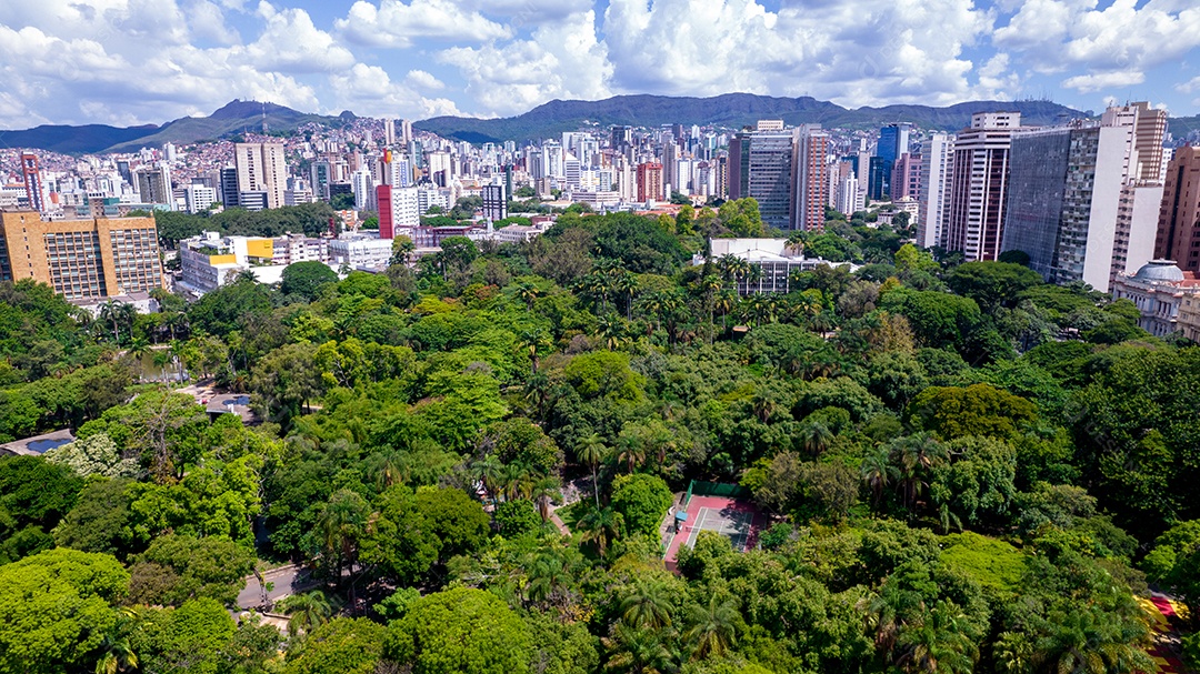 Vista aérea do Parque Belo Horizonte, Minas Gerais, Brasil. Centro da cidade