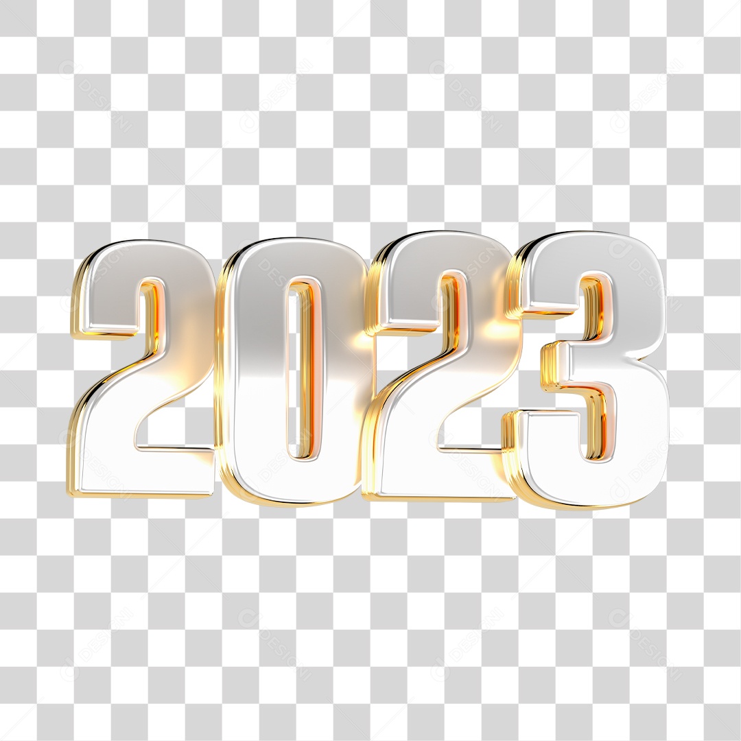 Número 2023 Dourado Elemento 3D de Ano Novo PNG Transparente