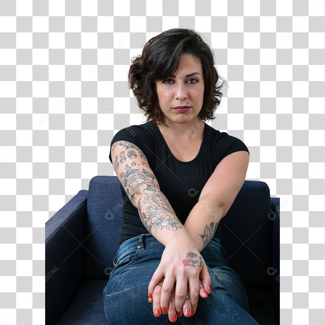 Mulher Com Mão Cruzada Em Sua Perna PNG Transparente