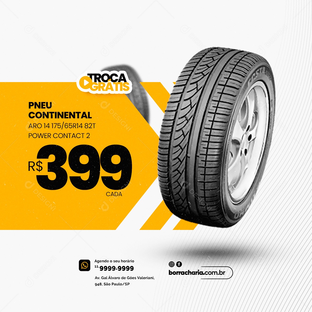 Pneu Continental 399,00 Aro 14 Oficina Mecânica Social Media PSD Editável