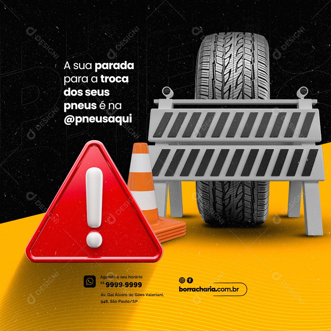 A Sua Parada para a Trocar dos Seus Pneus Oficina Mecânica Social Media PSD Editável