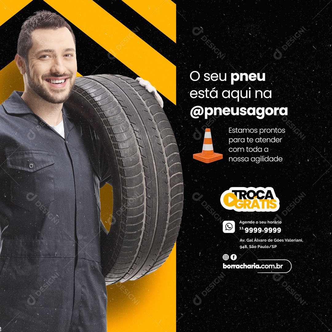 O Seu Pneu Está aqui na Oficina Mecânica Social Media PSD Editável