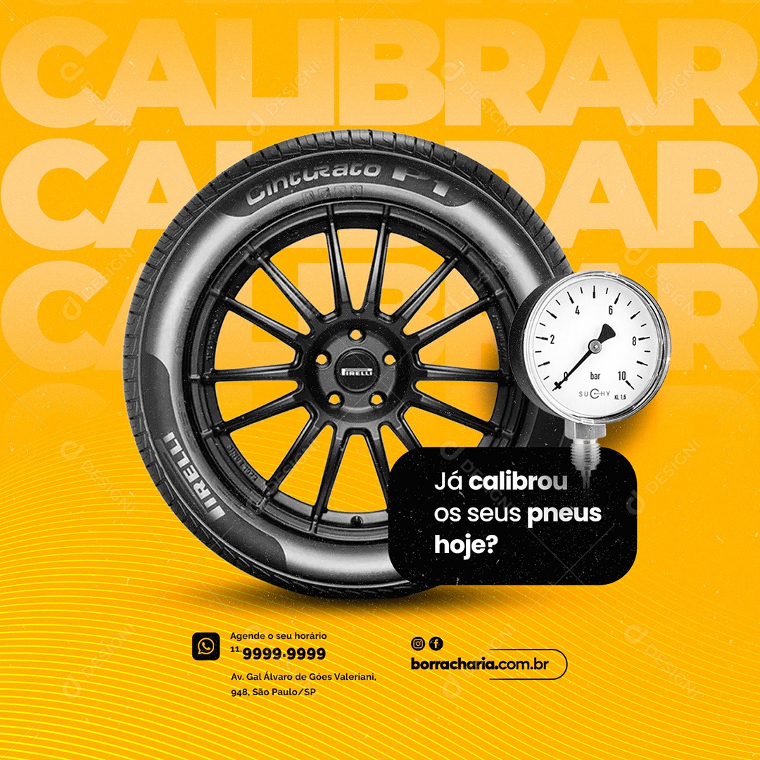 Já Calibrou os Seus Pneus Hoje Oficina Mecânica Social Media PSD Editável