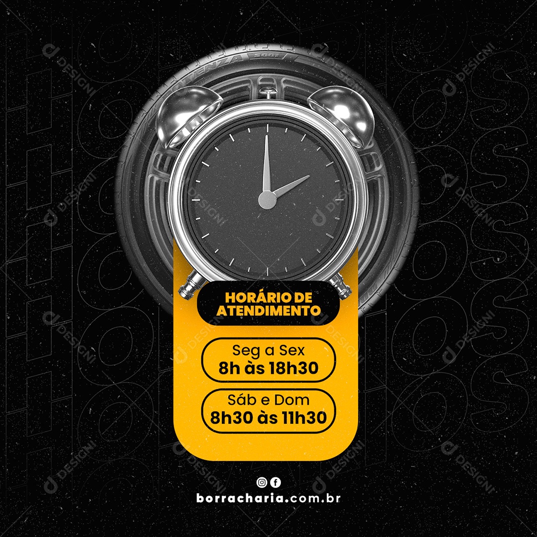 Horário de Atendimento Oficina Mecânica Social Media PSD Editável
