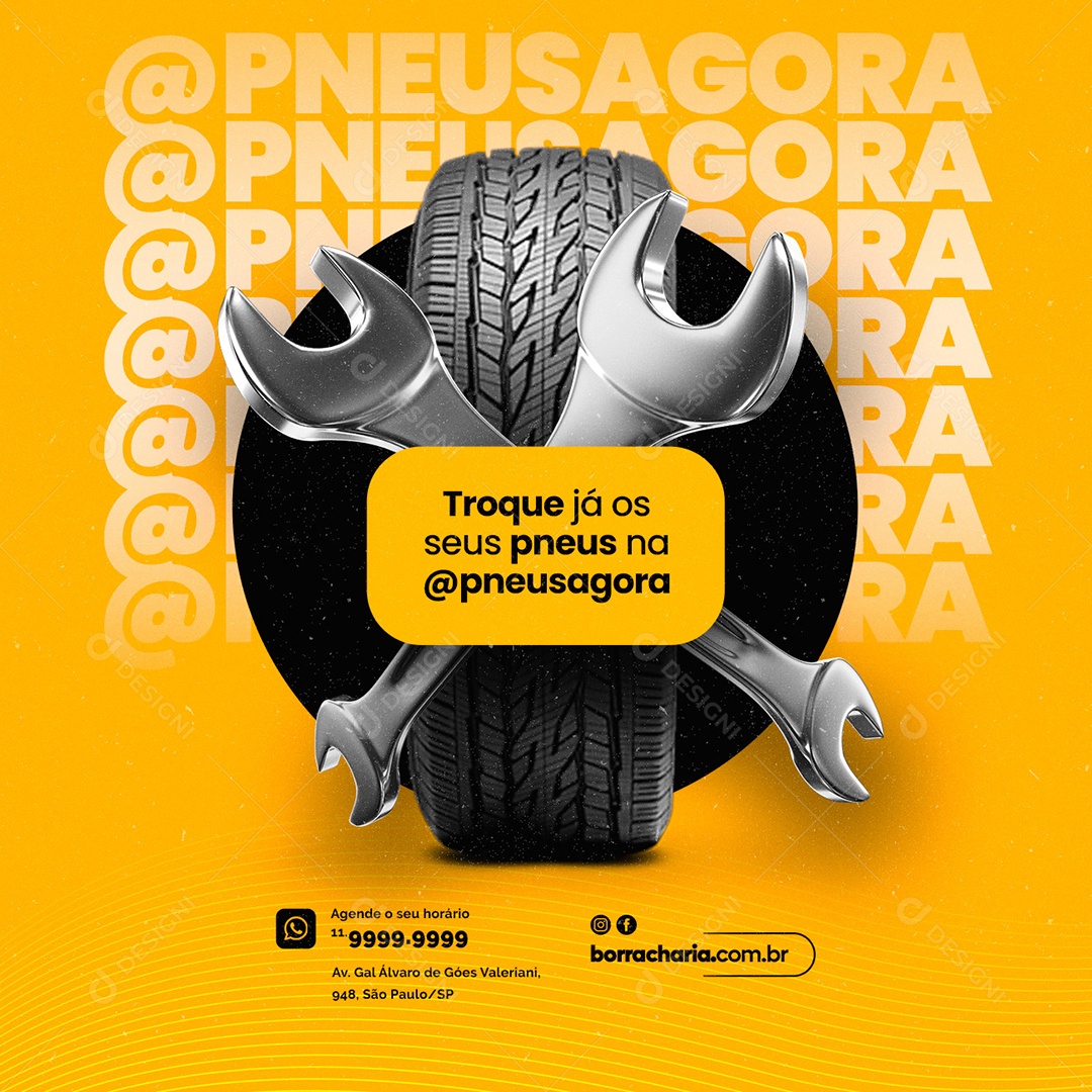 Troque Já os Seus Pneus na Oficina Mecânica Social Media PSD Editável