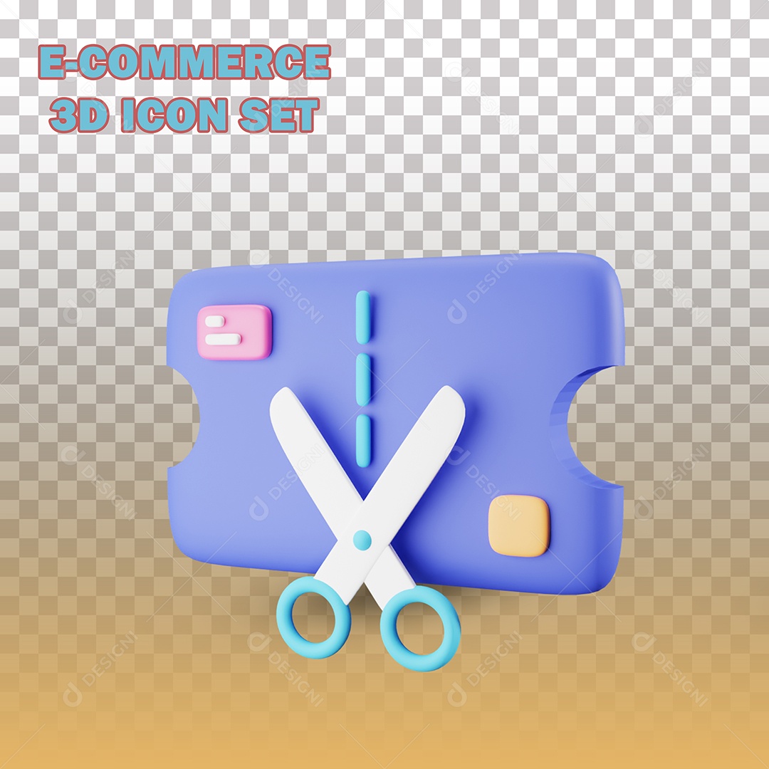 Elemento 3D Para Composição Tesoura Cortando Cartão PSD
