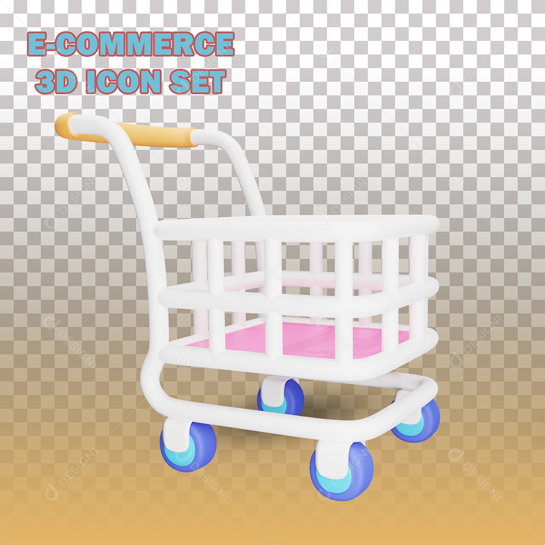 Elemento 3D Para Composição Carrinho de Compras PSD