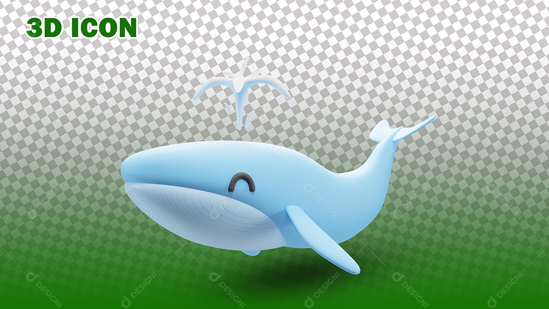 Ilustração de Baleia Azul 3D Para Composição PSD