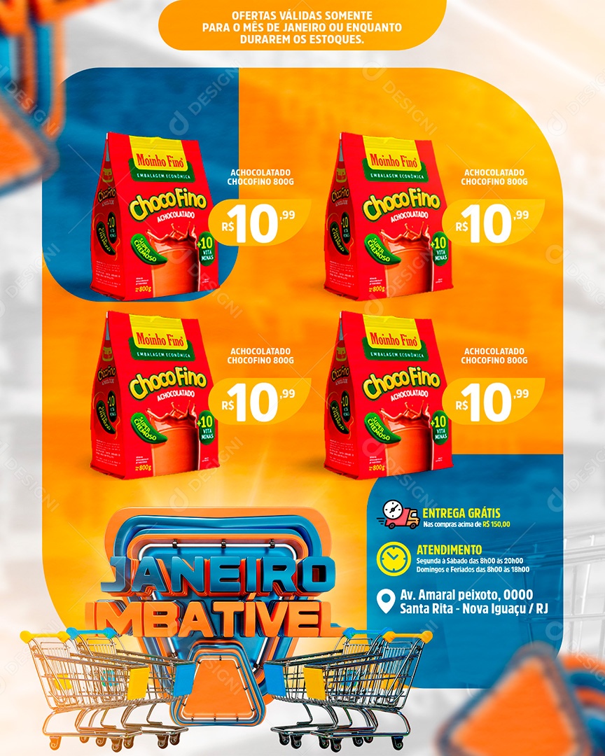 Post Encarte de Supermercado Janeiro Imbatível Social Media PSD Editável