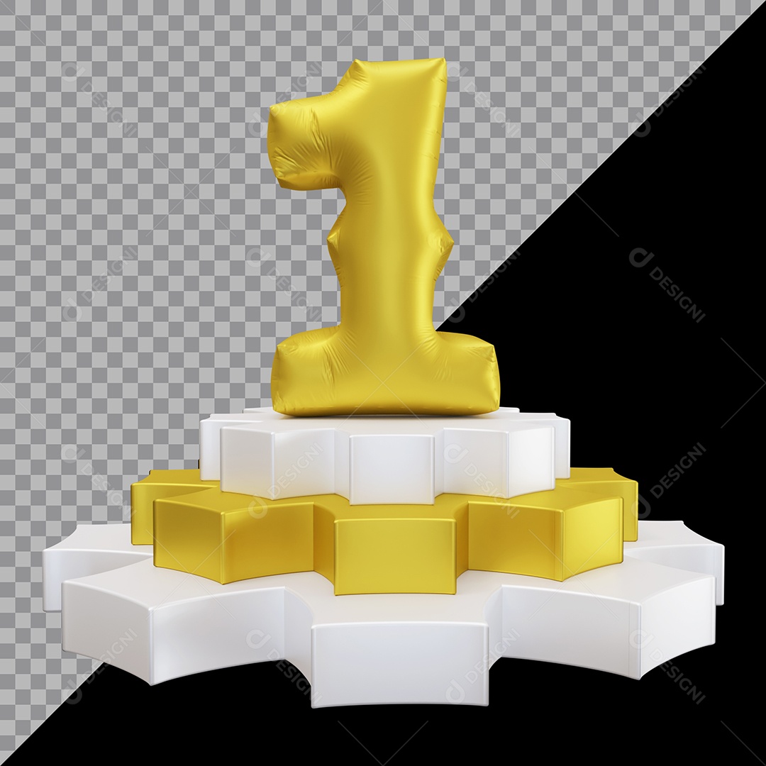Número 3D 1 Dourado em Pódio Elemento Para Composição