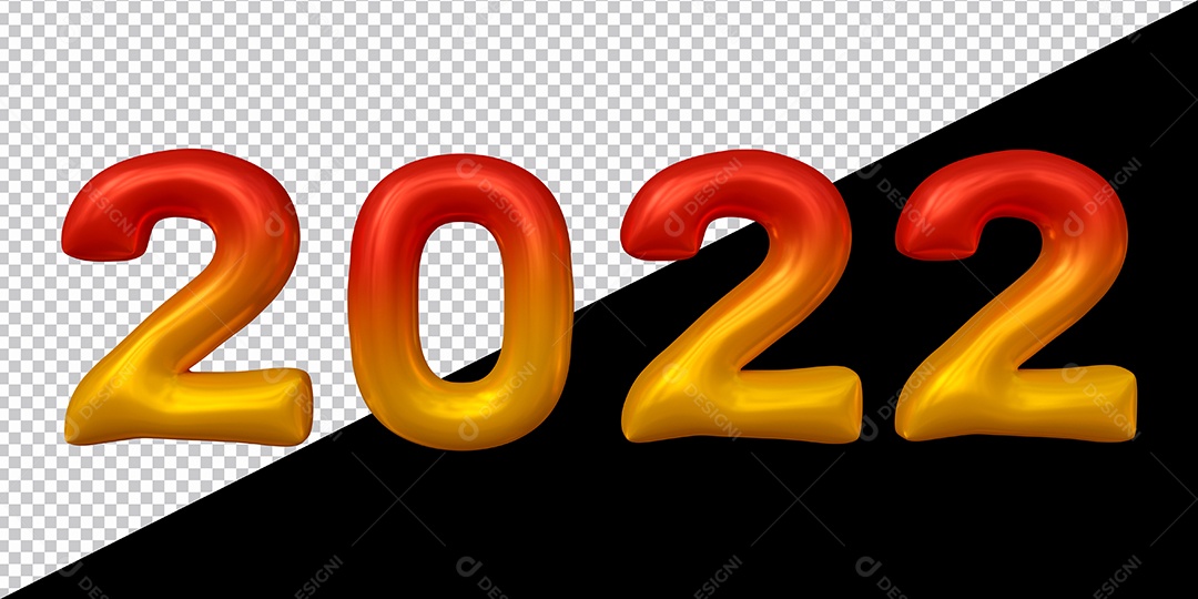 Número 3D 2022 Vermelha e Dourado Para composição