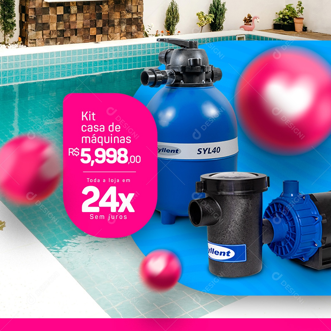 Kit Casa de Máquinas Piscina Social Media PSD Editável