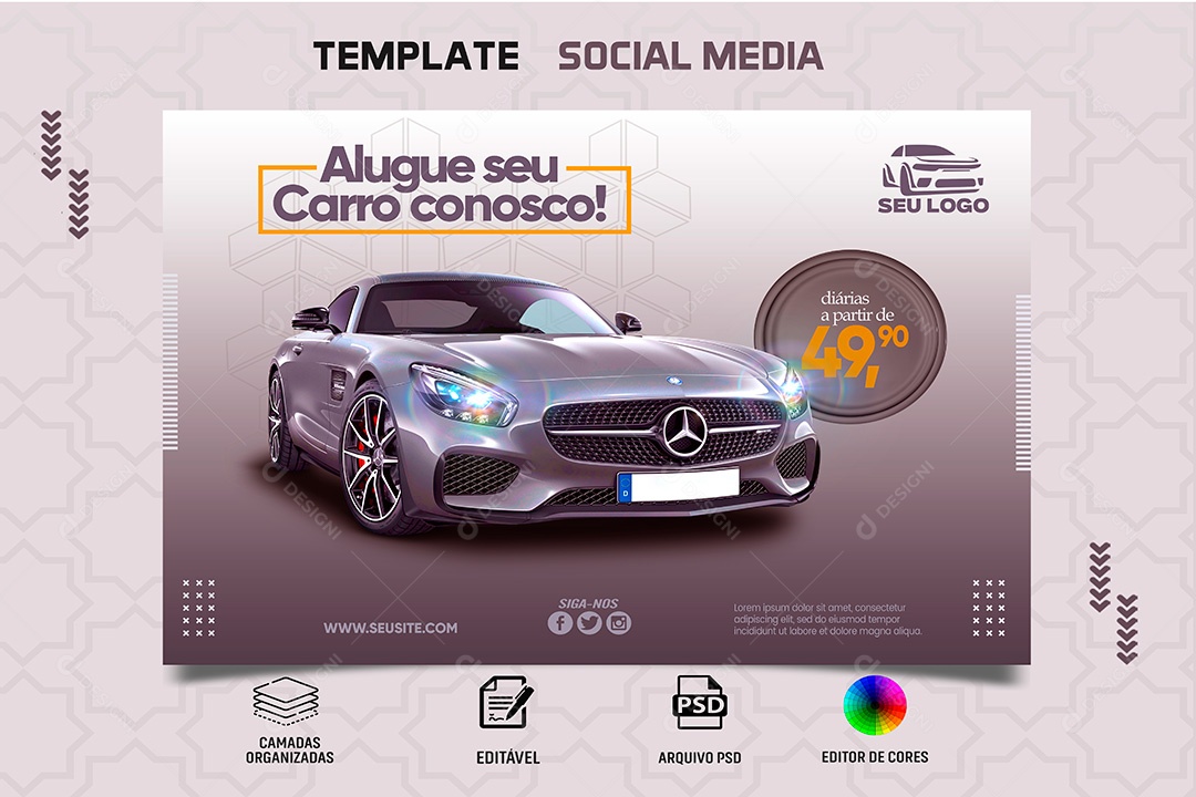 Tamplate Alugue Seu Carro Conosco Social Media PSD Editável