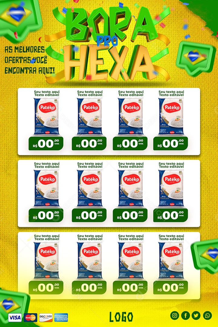 Encarte Supermercado Futebol Bora Pro Hexa Produtos PSD Editável