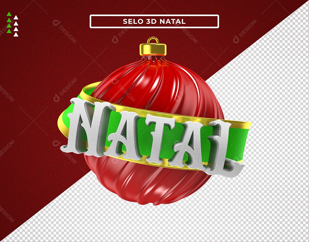 Selo 3D Bola de Vermelho e Texto Natal PSD