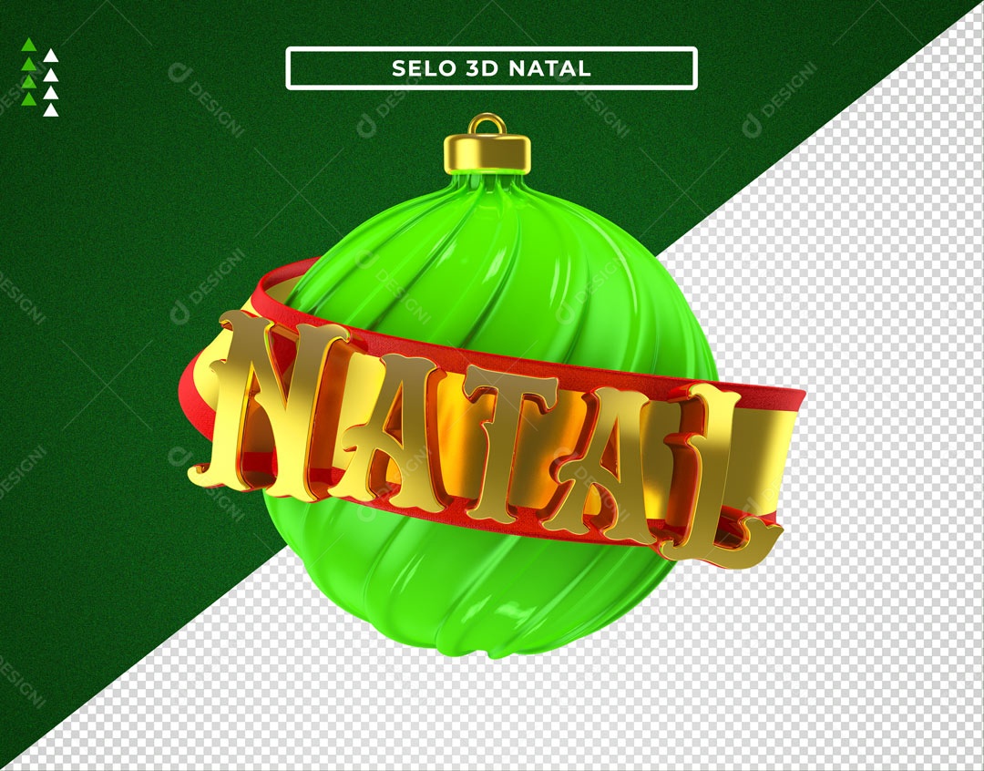 Selo 3D Bola de Verde e Texto Natal PSD