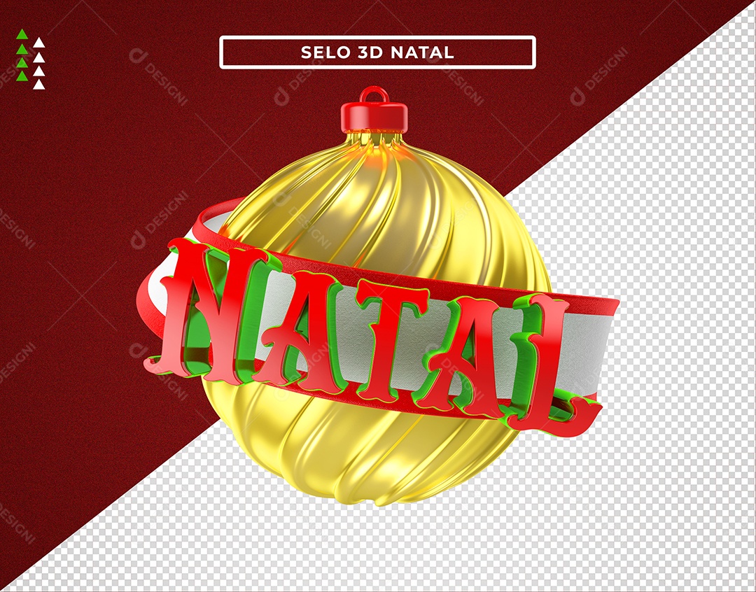Selo 3D Bola de Dourada e Texto Natal PSD