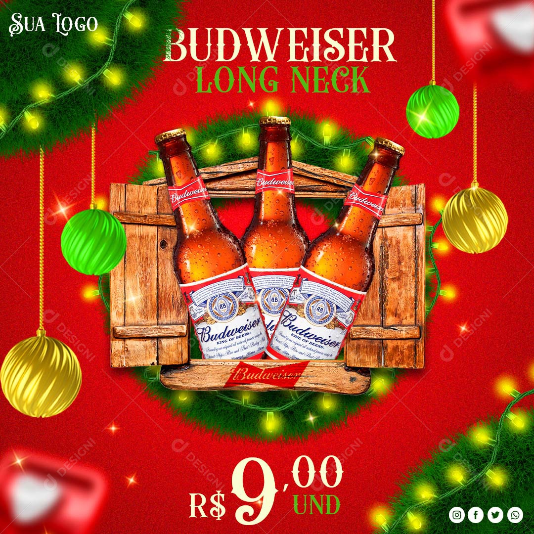 Social Media Ofertas de Natal Cerveja Budweiser PSD Editável