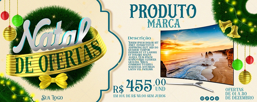 Social Media Banner Natal de Ofertas Produto Marca PSD Editável