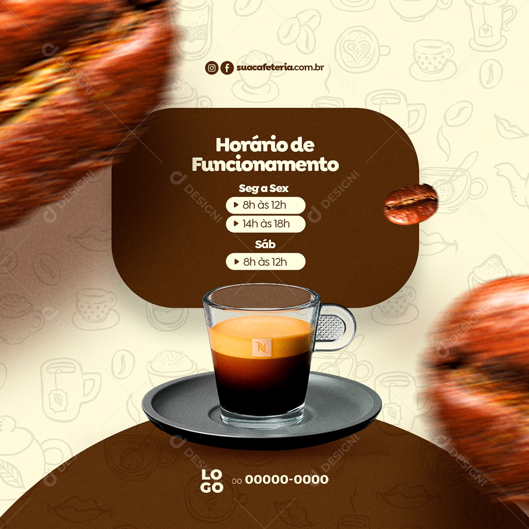 Horário de Funcionamento Cafeteria Social Media PSD Editável