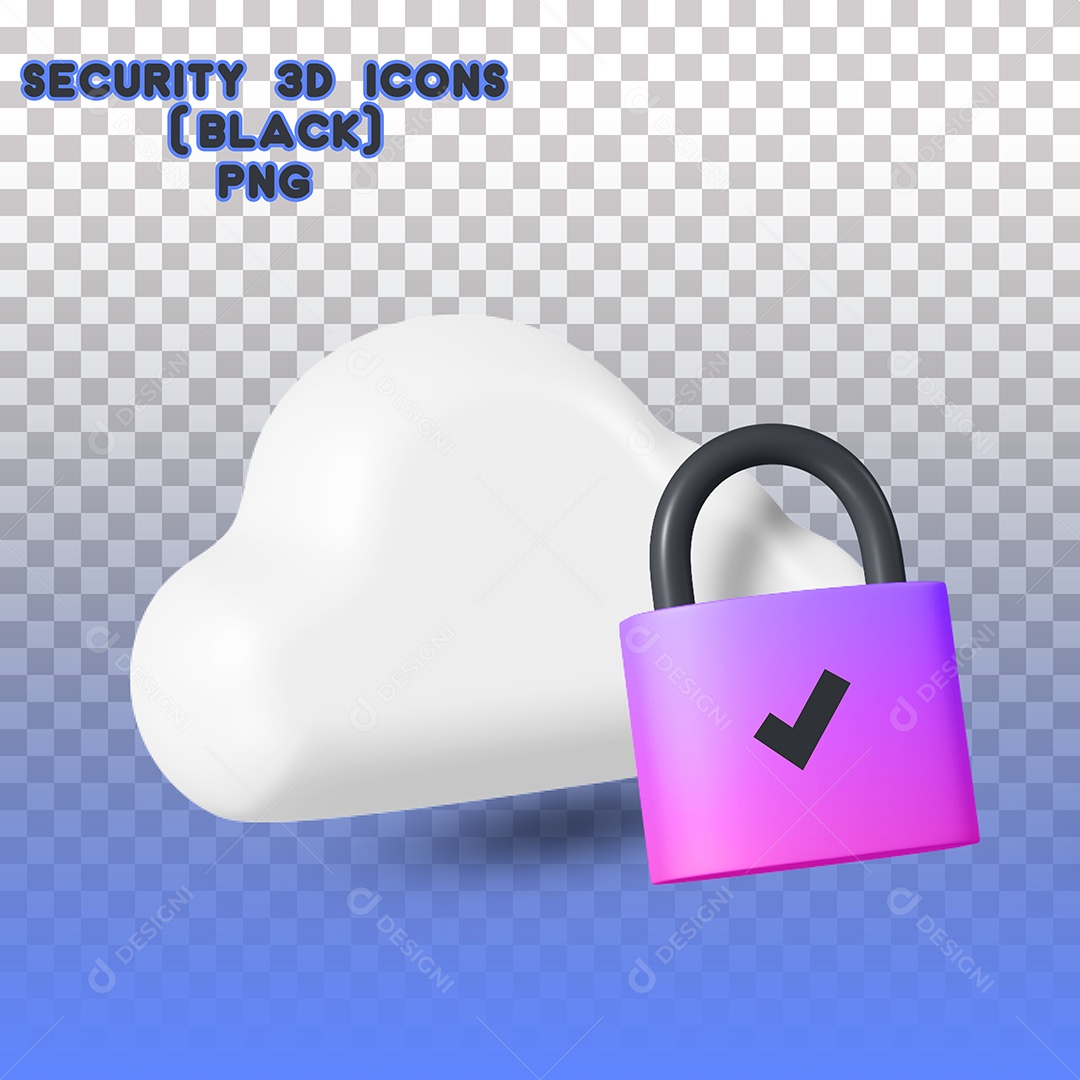 Ilustração 3D de Nuvem Com Cadeado Para Composição PSD