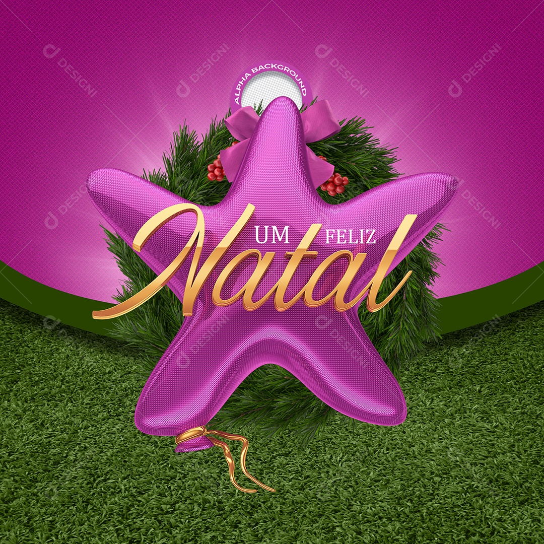 Um Feliz Natal Selo 3D Rosa e Dourado para Composição PSD