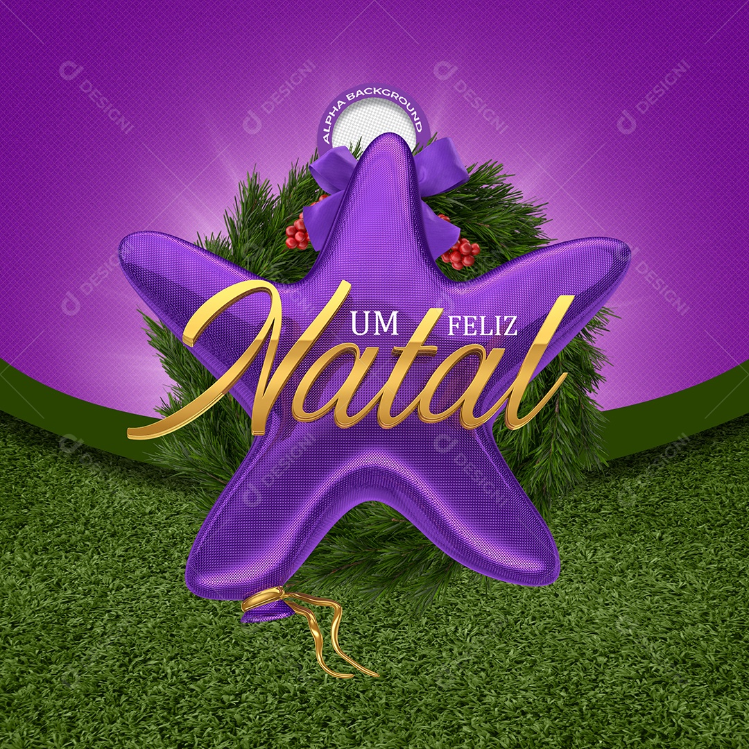 Um Feliz Natal Selo 3D Roxo e Dourado para Composição PSD
