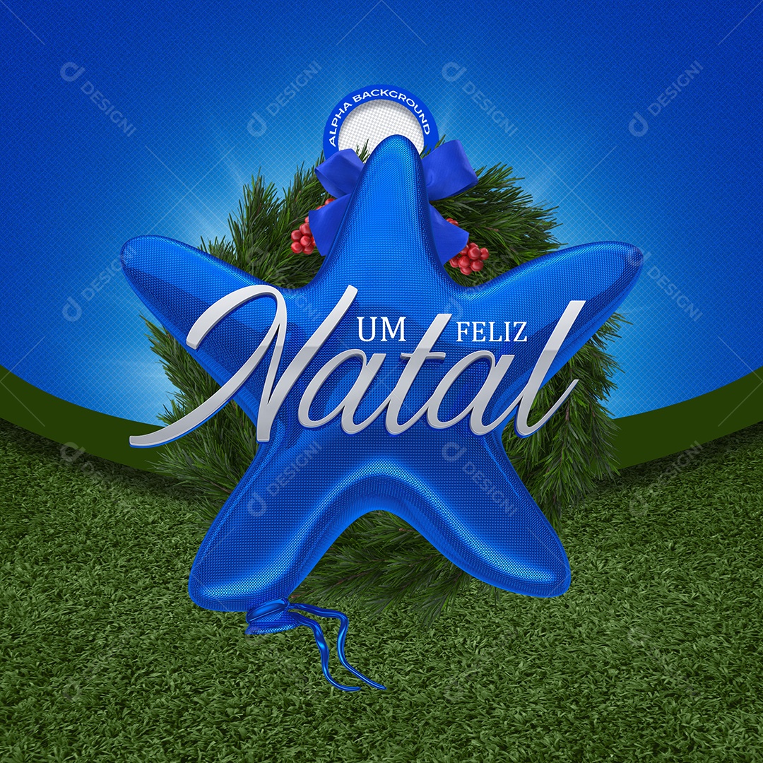 Um Feliz Natal Selo 3D Azul e Prata para Composição PSD