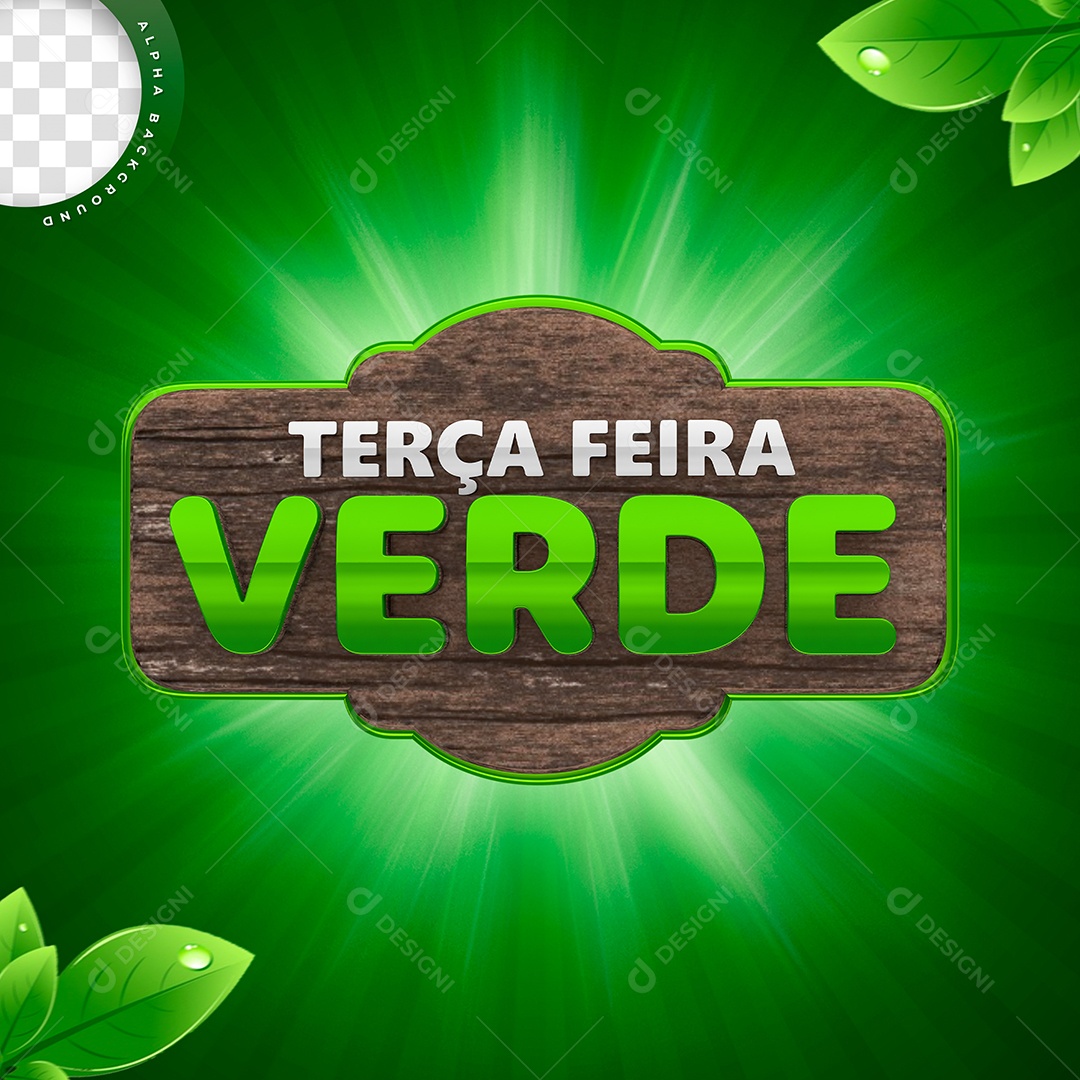 Terça Feira Verde Selo 3D para Composição PSD