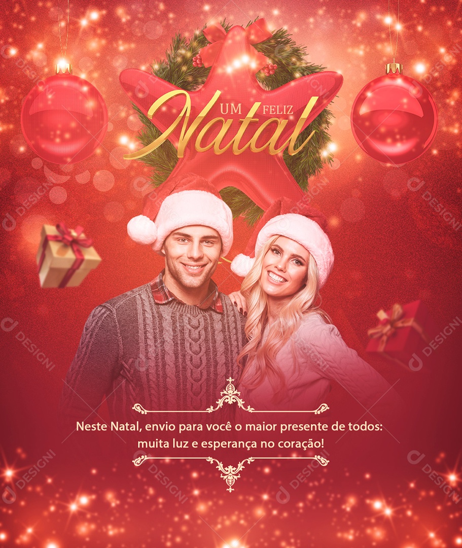 Muita Luz e Esperança no Coração Feliz Natal Social Media PSD Editável